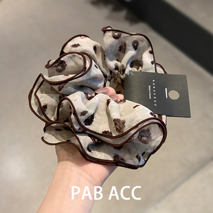 复古精致高级感韩国多层雪纺印花木耳边肥肠圈弹力扎马尾头绳发圈