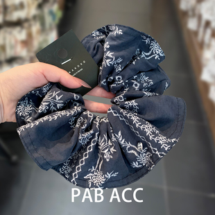 韩国小众新款复古小蓝碎花清新发圈少女感森系马尾发绳高级感头花