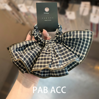 韩国学院风创意双层裙摆格纹小肠圈后脑勺显发量多饱满扎发圈头绳