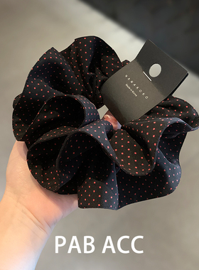 韩国复古设计双层红色波点褶皱肥肠圈少女学院风扎丸子头绳盘发圈