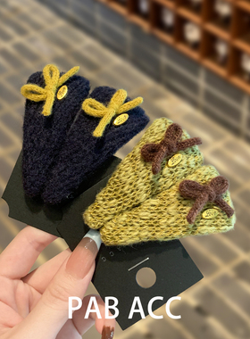 韩国小众秋冬毛线蝴蝶结小金标BB夹显白少女刘海对夹懒人掰掰夹子