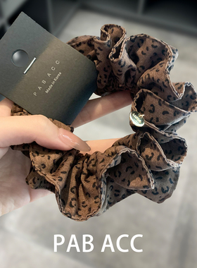 韩国甜酷洋气高级感双层豹纹小金标肥肠圈盘发圈立体耐用弹力头饰