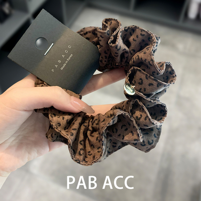 韩国甜酷洋气高级感双层豹纹小金标肥肠圈盘发圈立体耐用弹力头饰