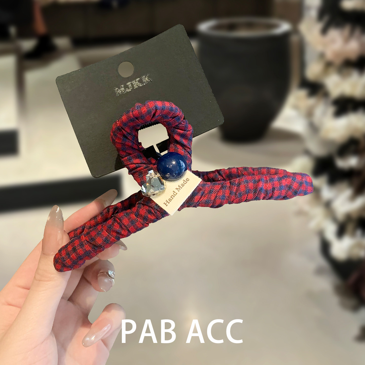 韩国秋冬小众新品红蓝撞色格纹水钻布标鲨鱼夹懒人盘发夹抓夹发饰,饰品/流行首饰/时尚饰品新,发饰,淘宝优惠券,粉丝福利购,淘宝优惠卷