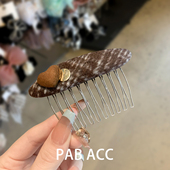 韩国创意设计感格纹立体爱心金标发箍懒人刘海防滑齿倒插夹子发饰