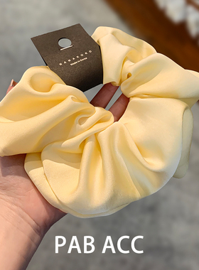 泡泡奶芙氛围感鹅黄色顺滑缎面褶皱肥肠圈韩国高弹低马尾大号头绳