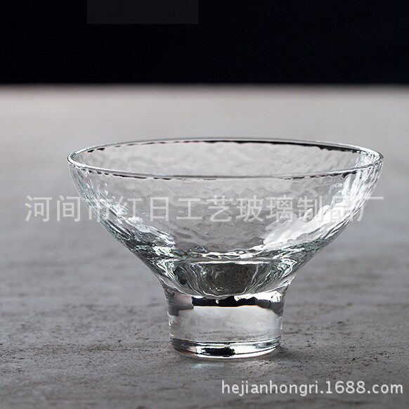 日本八千代水纹斗笠杯玻璃杯日式茶道具甩制耐热玻璃茶杯茶盏品杯