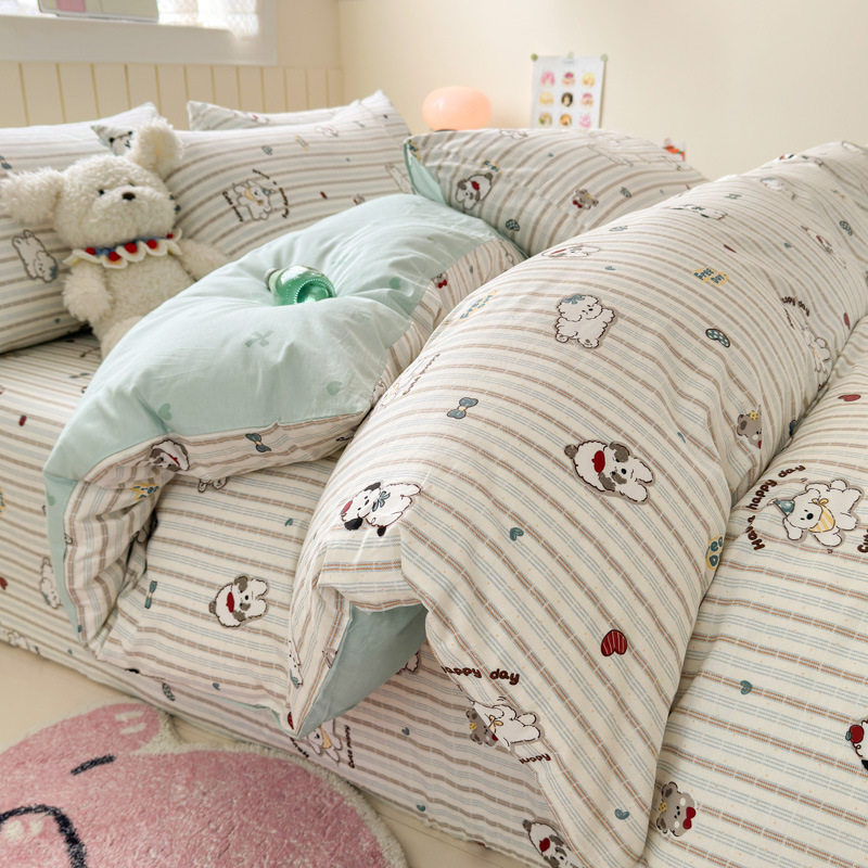 全棉卡通四件套斜纹纯棉被套床单学生宿舍三件套印花床上用品
