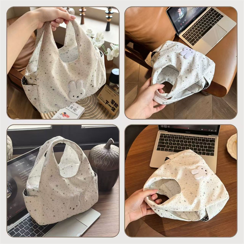 白色星星简约手提包帆布收纳包