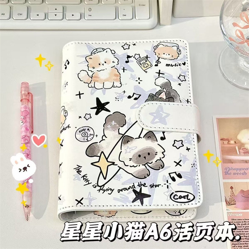 a6活页手账本小猫皮质笔记本