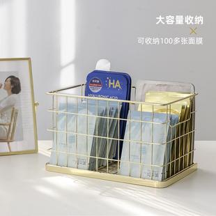 桌面化妆品收纳篮置物篮北欧ins风 轻奢金属铁艺收纳框面膜收纳盒