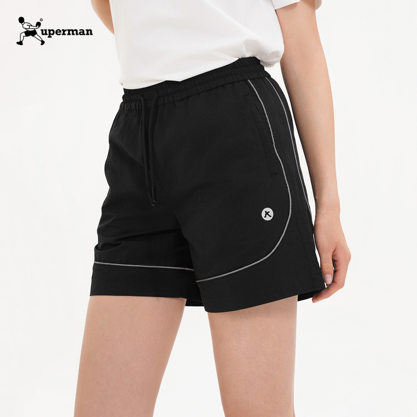 Xuperman反光嵌条印花梭织短裤夏季薄款户外跑步健身运动裤男女