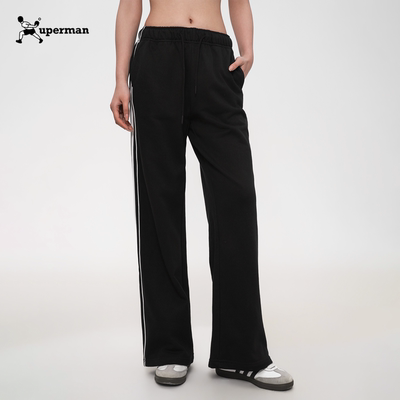 Xuperman直筒针织运动裤卫裤条纹裤宽松休闲窄版阔腿长裤男女同款
