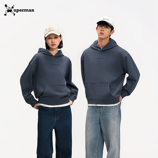 Xuperman休闲简约连帽抓绒卫衣男秋冬宽松情侣运动帽衫上衣外套
