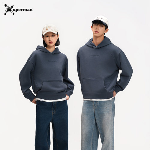 Xuperman休闲简约连帽抓绒卫衣