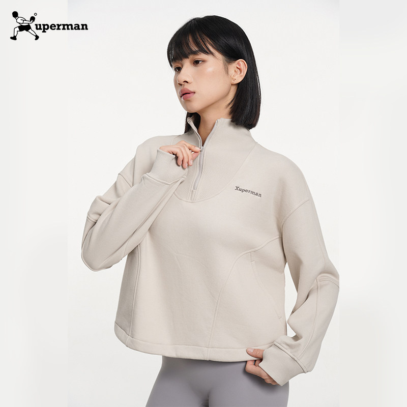 Xuperman半拉链卫衣女春秋新款健身瑜伽立领套头长袖显瘦运动上衣