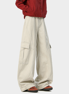 SHAPOES秋冬季男生美式纯棉工装裤男士直筒宽松休闲裤多口袋长裤