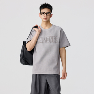 SHAPOES夏季男生美式宽松休闲刺绣印t恤短袖男士潮牌高街半袖上衣