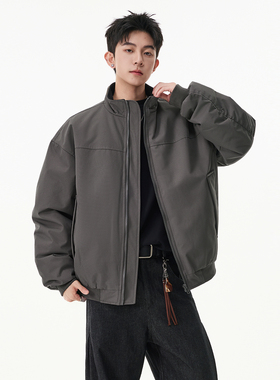 SHAPOES冬季男生美式加棉飞行夹克男士立领宽松休闲工装棉服外套