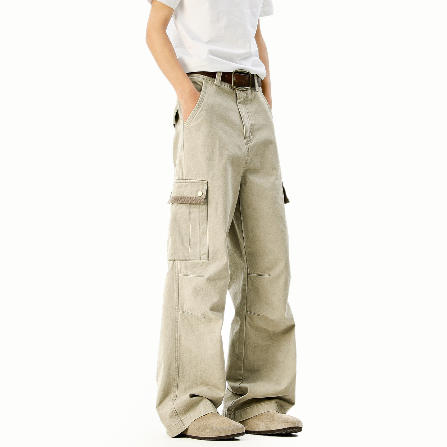 SHAPOES春秋季男生美式复古直筒宽松工装裤男士潮牌纯棉休闲长裤