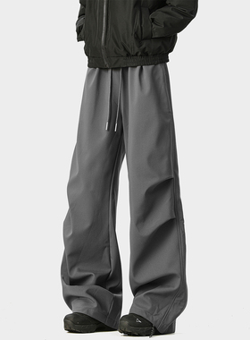 SHAPOES冬季新款男生美式宽松直筒加绒休闲裤男士加厚阔腿长裤子