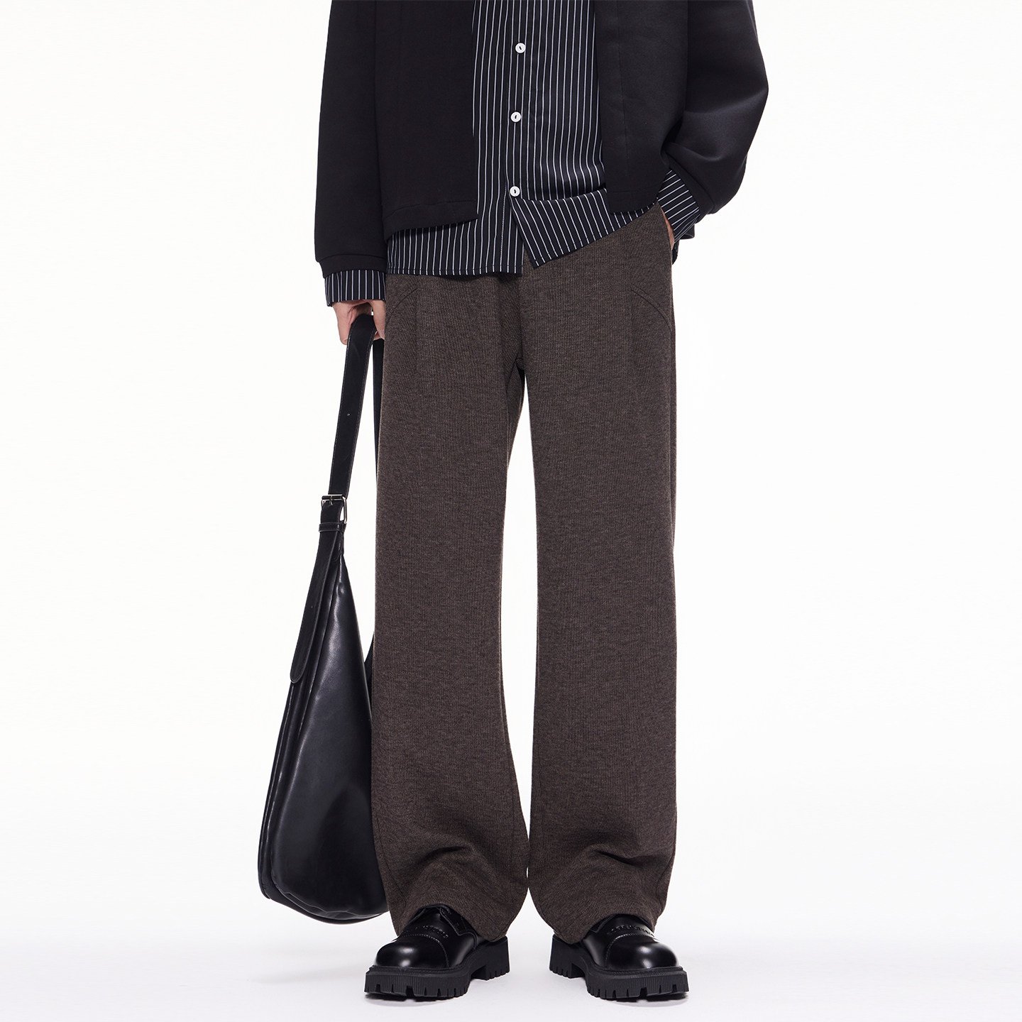 SHAPOES春秋季男生美式绵羊毛休闲西裤男士老钱风垂感直筒裤