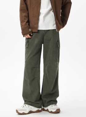 SHAPOES秋冬季男生纯棉水洗工装裤男士直筒宽松长裤美式休闲裤子