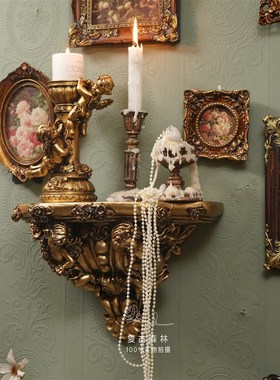 速发复古森林欧式天使柱烛台浮雕壁挂居式相框家法拍饰装照道具
