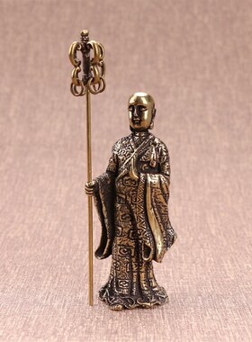 速发铜地藏王菩萨摆件摆铜合金地藏王菩萨佛祖小黄件铜佛铜像锡杖