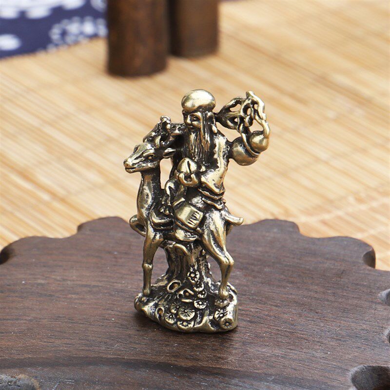 速发实件纯铜仙翁神像小鹿心古玩收藏骑摆老寿星微雕手把件铜佛