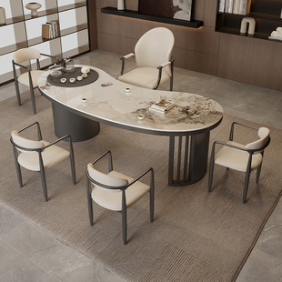 岩板茶桌椅组合家用轻奢现代简约高级感美容院办公室一体泡茶台