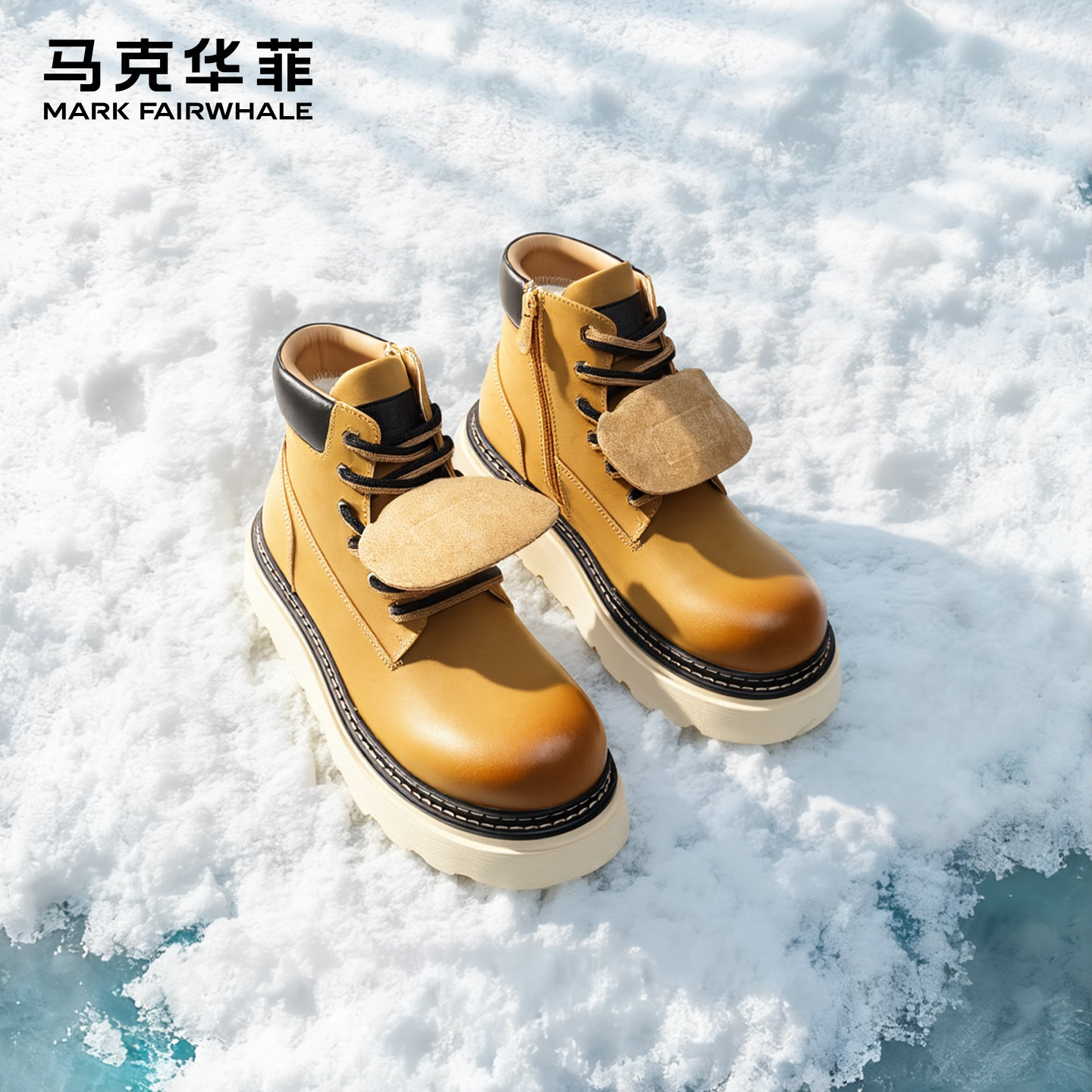 马克华菲时尚男靴2025冬季新情侣款经典百搭休闲靴厚底增高马丁靴
