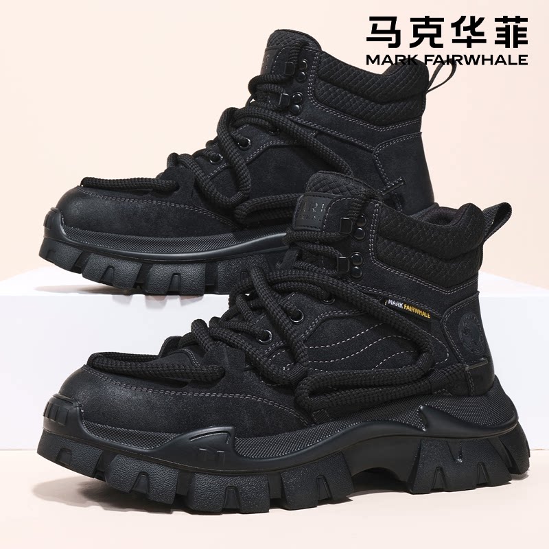 马克华菲2025新款夏季黑色短靴男士马丁靴靴子男款户外工装鞋男靴