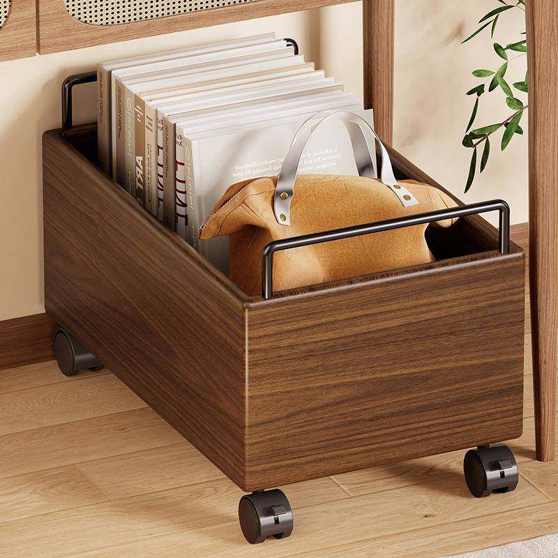 实木书本收纳箱滑轮书箱可移动学生教室用桌下书包桌面放书收纳盒