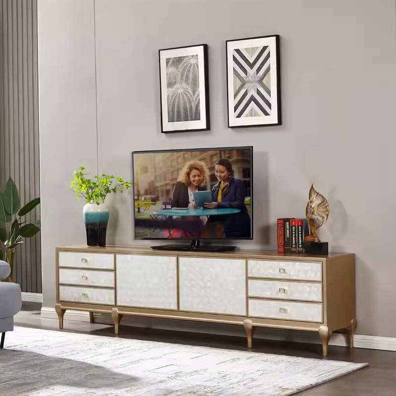 美式新古典贝壳电视柜轻奢客厅装饰柜简欧实木储物电视柜