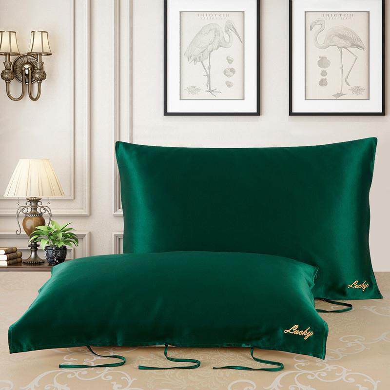 新品重磅30姆LUCKY刺绣款加厚耐用真丝桑蚕丝枕巾