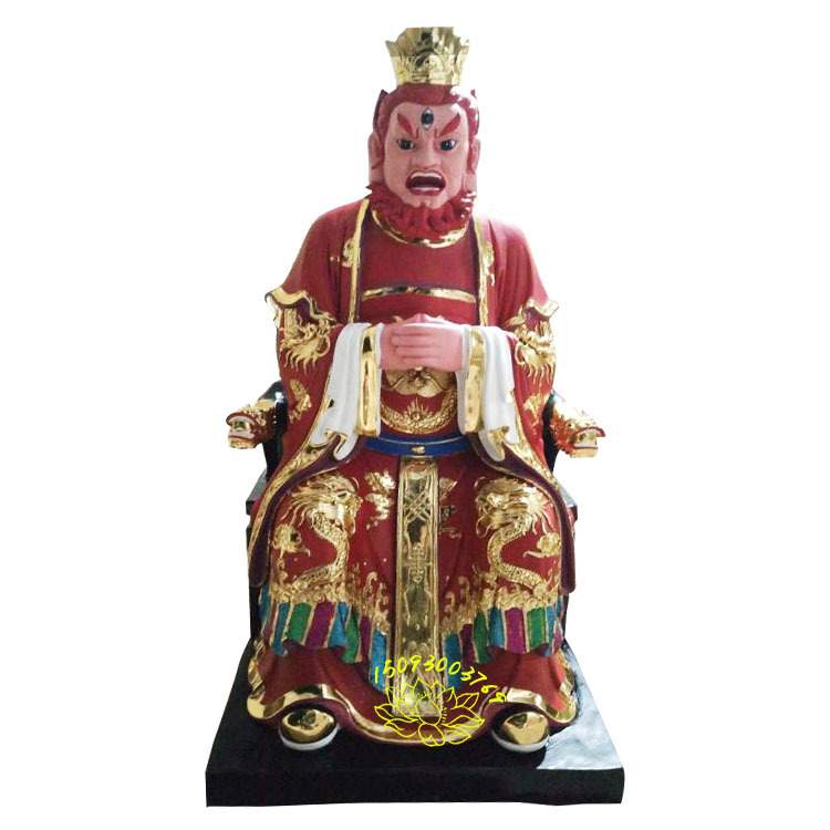 极彩祝融三头六臂树脂神像 火灵圣母 灶王爷木质雕像价格咨询