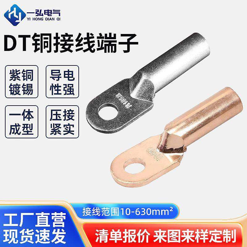 国标DT铜鼻子接线端子压线耳铜管鼻10-500紫铜A级堵油线鼻子