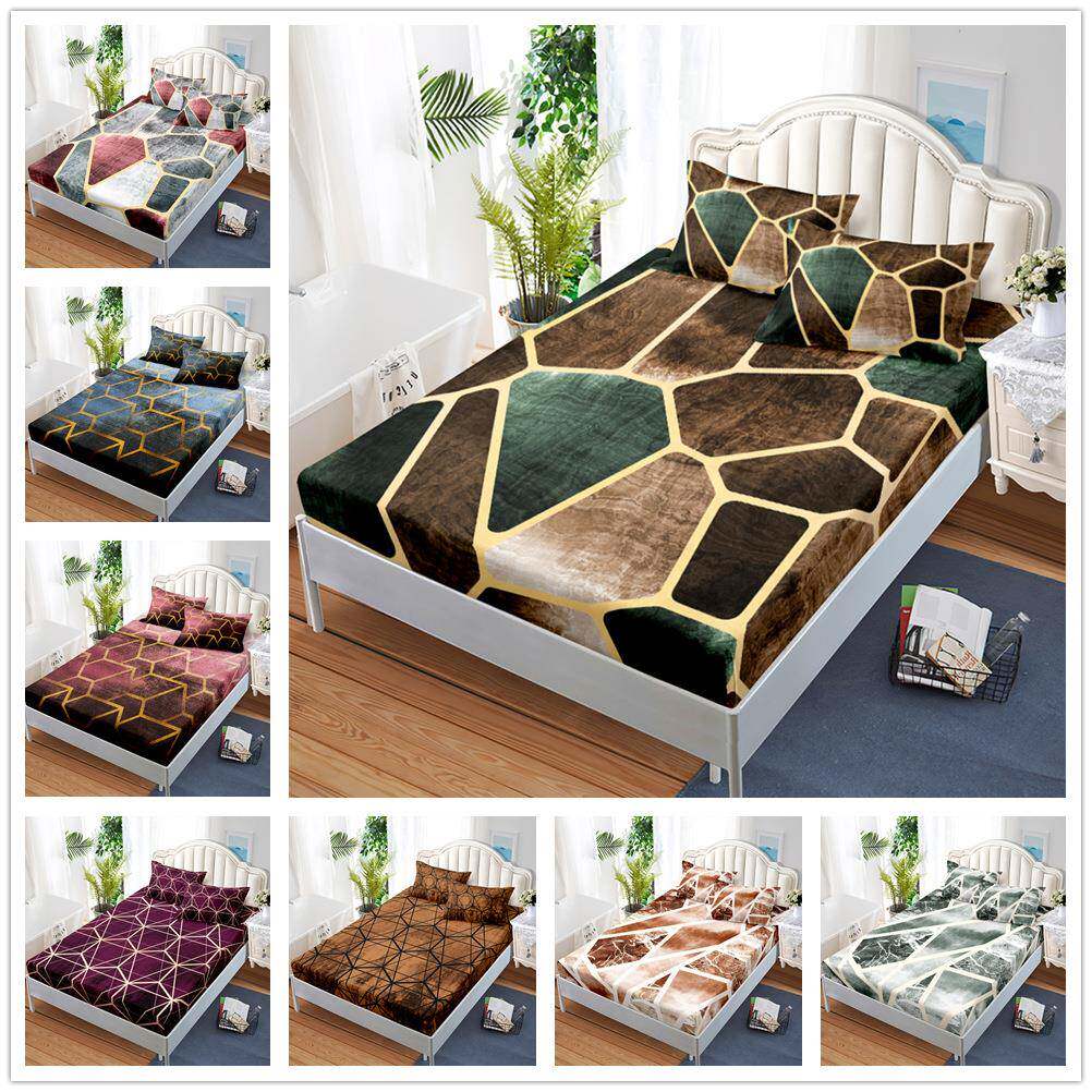 三件套床笠床罩复古几何床垫保护套防尘床套外贸