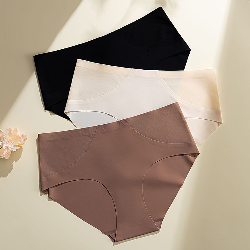 独立站大码女士内裤一片式冰丝无痕网纱拼接中腰速干比基尼三角裤