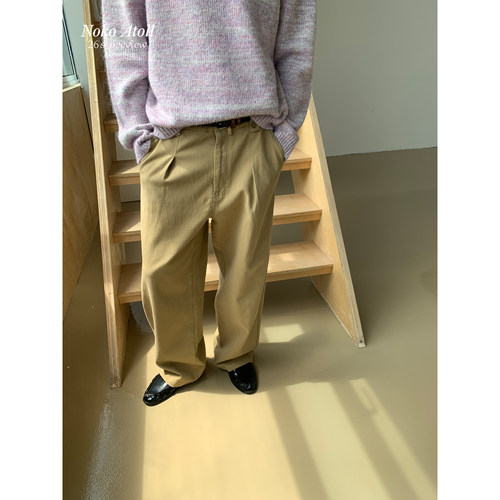 NOKO｜宽松直筒双褶通勤休闲裤