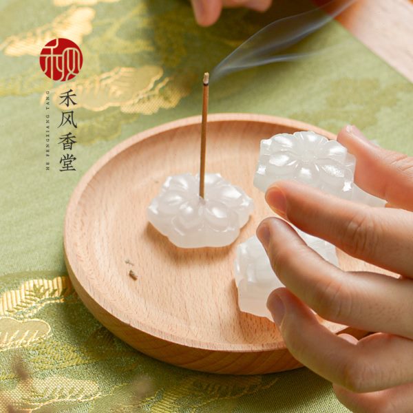 中式禅意香插白玉莲花迷你线香插创意精致香插座香插盘香灰盘香炉