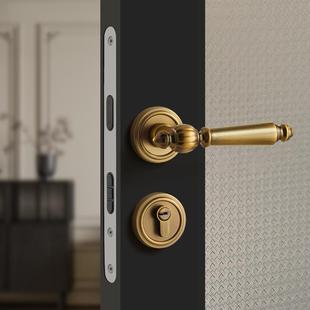 卧室门锁室内房间房门磁吸静音分体家用复古木门门把手 古铜色法式