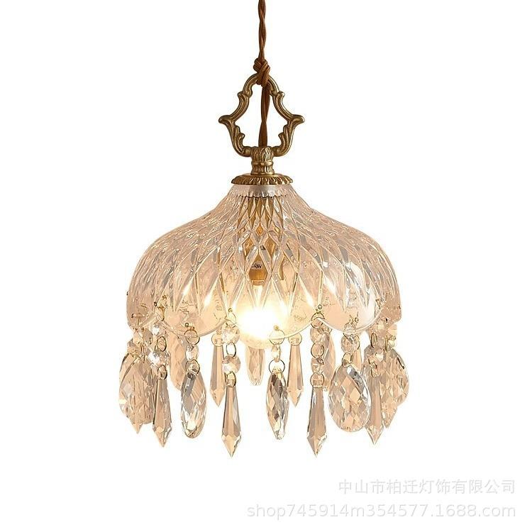 法式现代水晶小吊灯氛围感轻奢玄关过道走廊灯欧式简约床头灯具