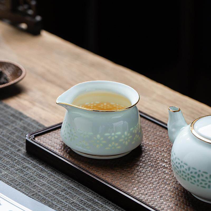 茶具整套装旅行高档端茶壶送礼景德镇泡茶青釉玲珑青花玲珑镂空