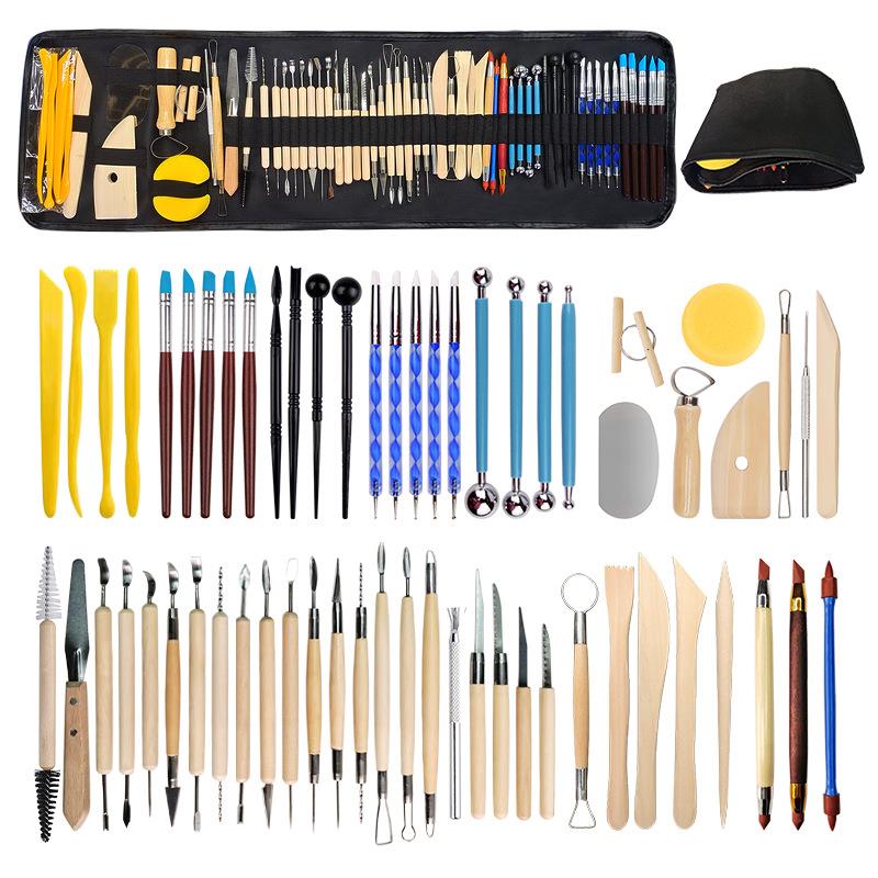 陶艺工具61件套装软陶泥塑造型雕刻刀压痕硅胶点钻笔粘土工具