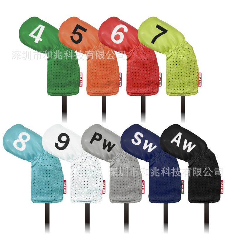 高尔夫铁杆套彩色打孔款PU防水面料加厚毛绒刺绣9只装球杆保护套