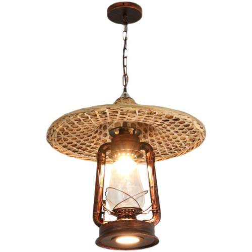 复古马灯个性火锅店烧烤店乡村民宿草帽灯农家乐创意竹编藤艺吊灯