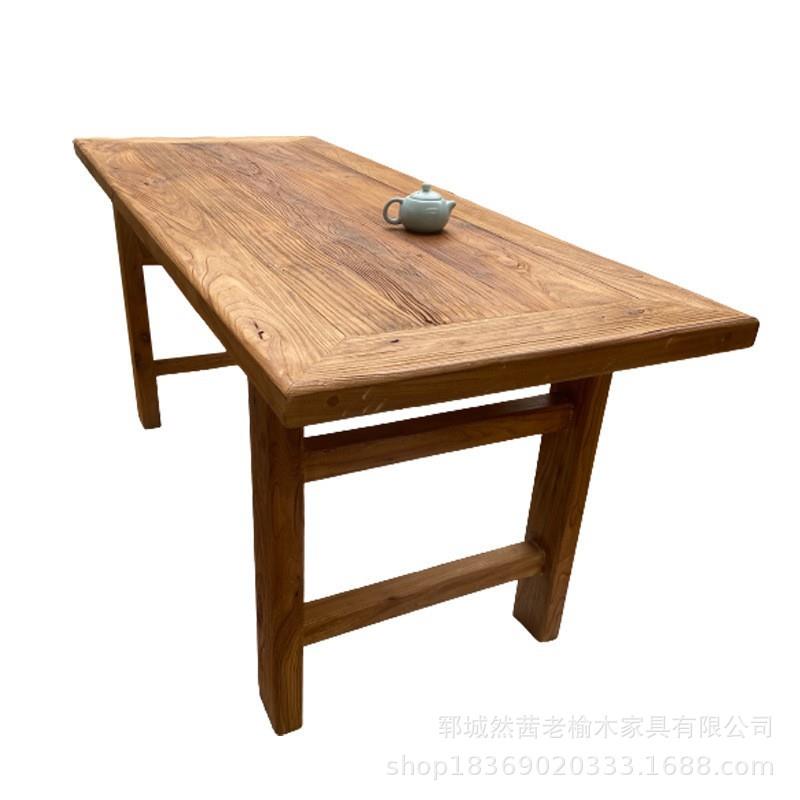 复古老榆木茶桌客厅长方形茶几酒店民宿咖啡桌实木做旧泡茶桌组合