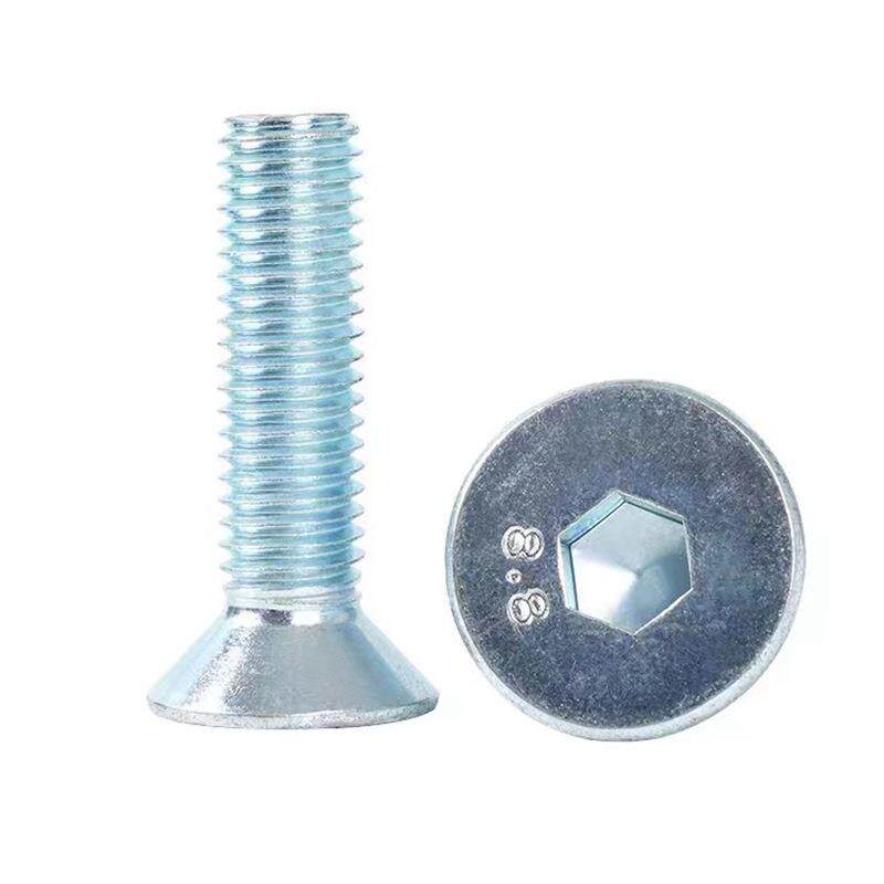 8.8级沉头内六角螺丝钉M8m10m16m20*40x35镀兰白彩锌锥头平杯螺栓